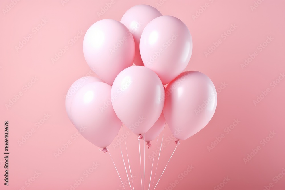Pink Helium Balloons On Pastel Pink Background Pink Helium Balloons On Pastel Pink Background