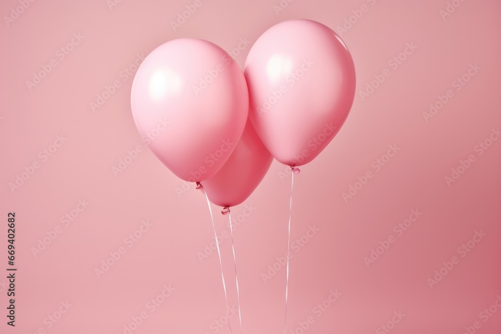 Pink Helium Balloons On Pastel Pink Background
