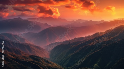 Mountains merging with the vibrant hues of sunset