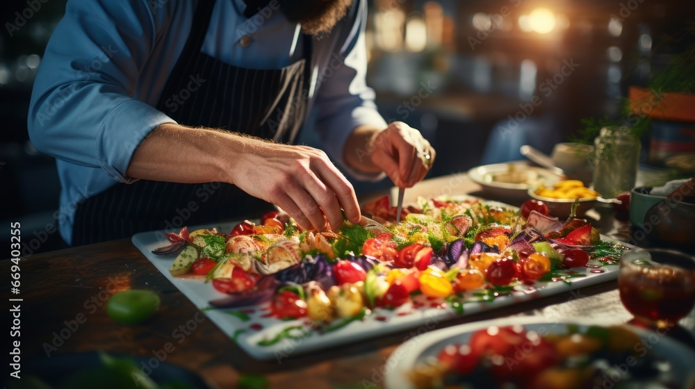 Culinary masters at work. Chef crafting incredible and delicious dishes Culinary masters at work. Chef crafting incredible and delicious dishes