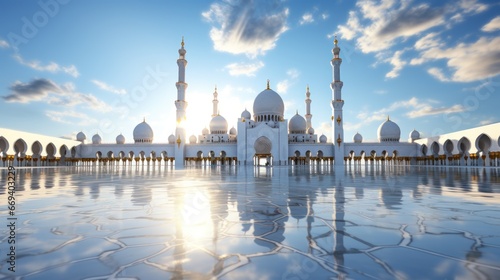 A grand mosque set against a breathtaking sky