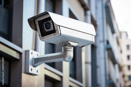 Surveillance Camera On Building For Public Safety