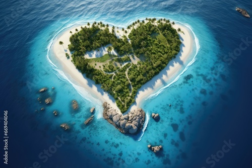 Tropical Island With Heart Shaped Beaches And Rocks