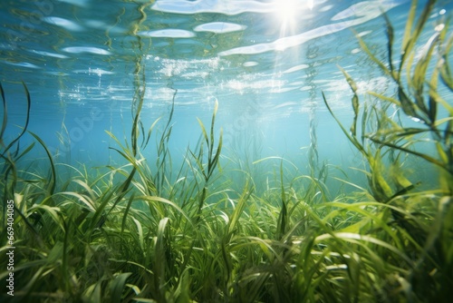 Underwater View Of Seagrass On Ocean Floor