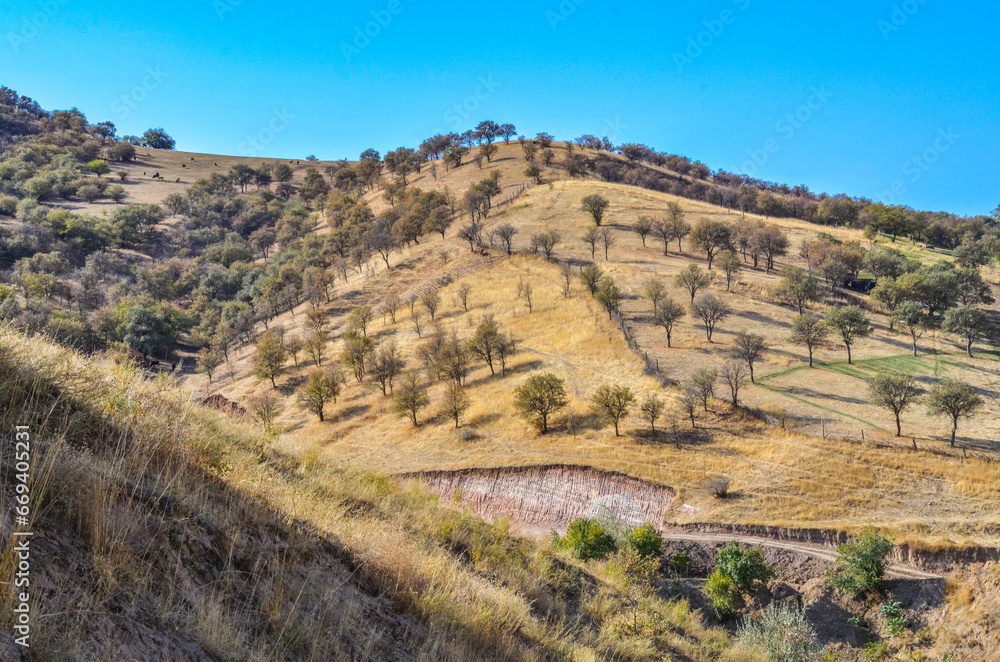 scenic hills around Karankul in autumn (Tashkent region, Uzbekistan)