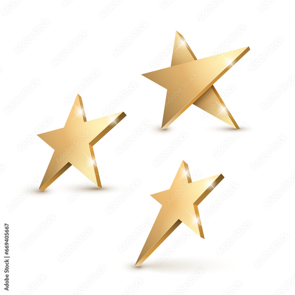 Obraz premium Golden 3d star with Golden 3d star with highlights. Icon for holiday design element. Vector illustration.