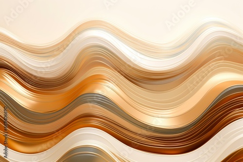 An elegant blend of gold and copper waves on a white backdrop: a modern 3D visual with industrial influence. Generative AI