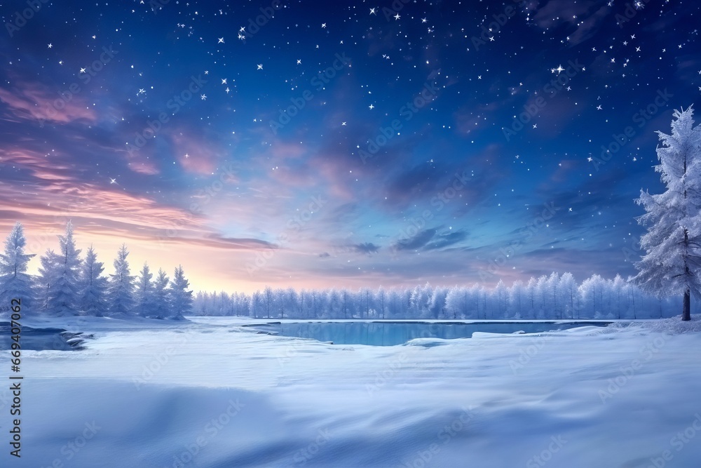 星空の下の冬の湖