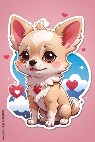 Wallpaper Mural Heartwarming Chihuahua Detailed Cartoon Sticker with Love-Filled Clouds Torontodigital.ca