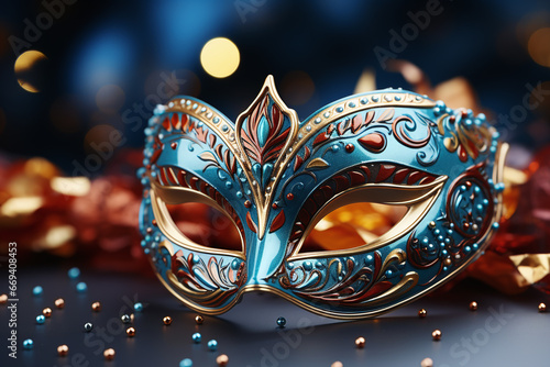 venetian carnival mask with bokeh in the background