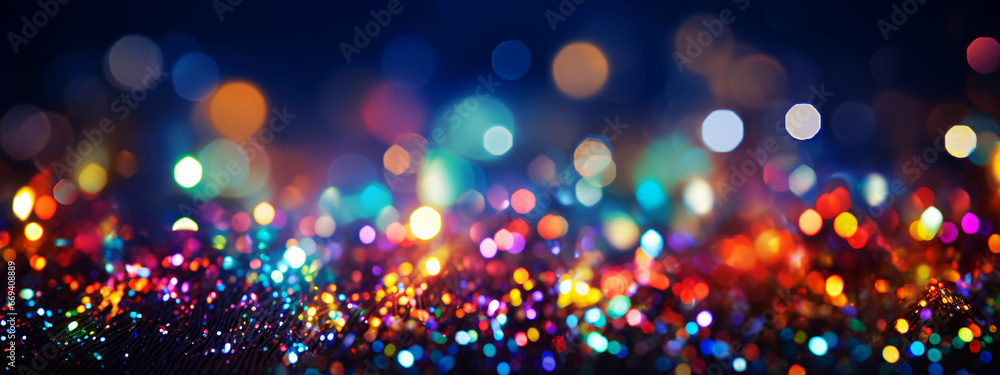 Colorful glitter background with bokeh defocused lights and stars
