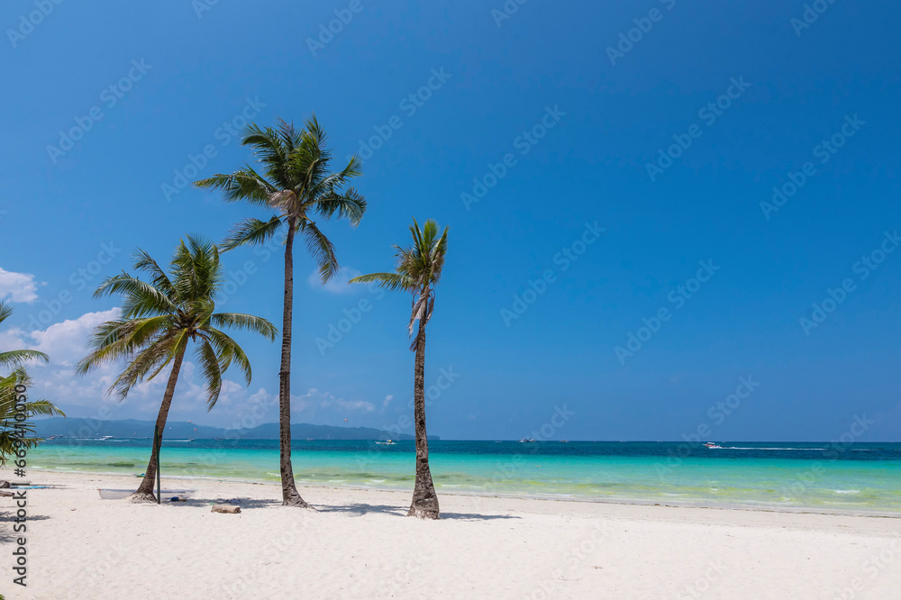Boracay, Malay, Aklan, Philippines - April 2023: Station 2, part of White Beach in Boracay Island.
