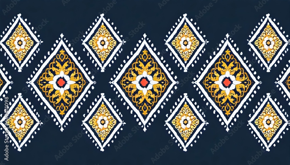 Beautiful Ethnic abstract ikat art. Seamless Kasuri pattern in tribal,folk embroidery,and Mexican style Beautiful Ethnic abstract ikat art. Seamless Kasuri pattern in tribal,folk embroidery,and Mexican style