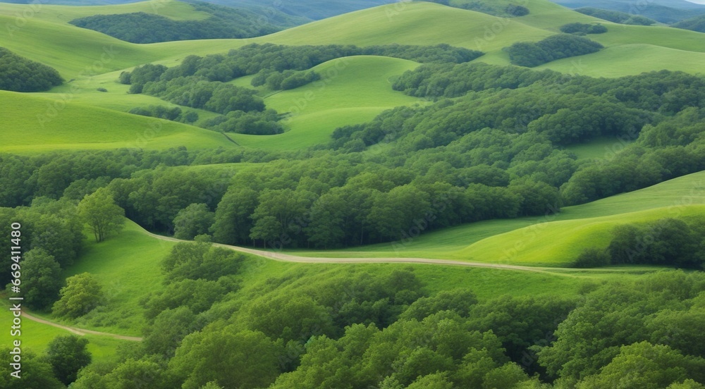 landscape with grass and sky, landscape with fields, panoramic view of green field landscape, green field