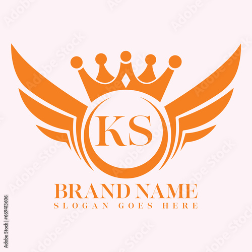 KS Letter Initial with Royal Luxury Logo and Wings Symbol. Wings design element, initial Letter logo Icon, Initial Logo Template design.