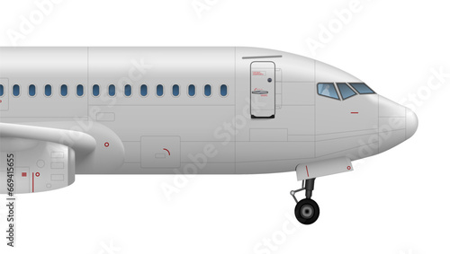 Realistic White Air Plane Side View Isolated