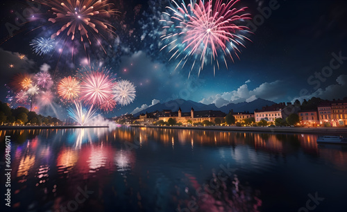 Experience the thrill and wonder of a festival fireworks display, with each explosion and burst captured in breathtaking detail by an AI-generated image