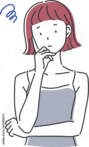 困っている表情とポーズの女性のイラスト素材