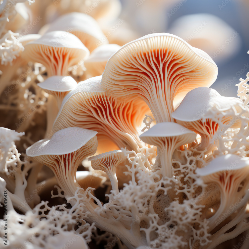 Mushrooms in forest. Wildlife, environmental friendly wallpaper concept. Healthy lifestyle and alternative proteins. Mushrooms in forest. Wildlife, environmental friendly wallpaper concept. Healthy lifestyle and alternative proteins.