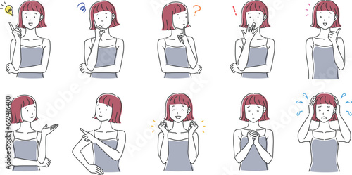様々な表情やポーズの女性のイラストセット