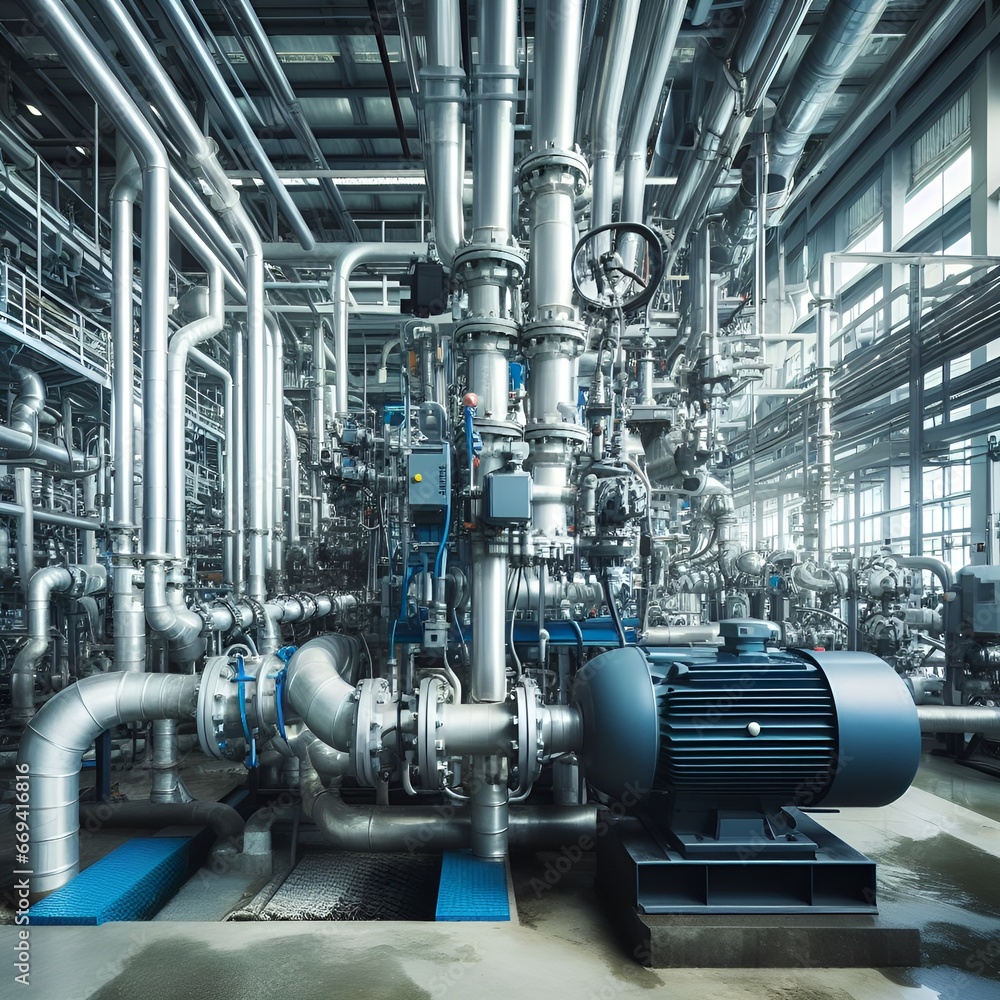 Large water pump motor system in industrial plants with AI generated Large water pump motor system in industrial plants with AI generated