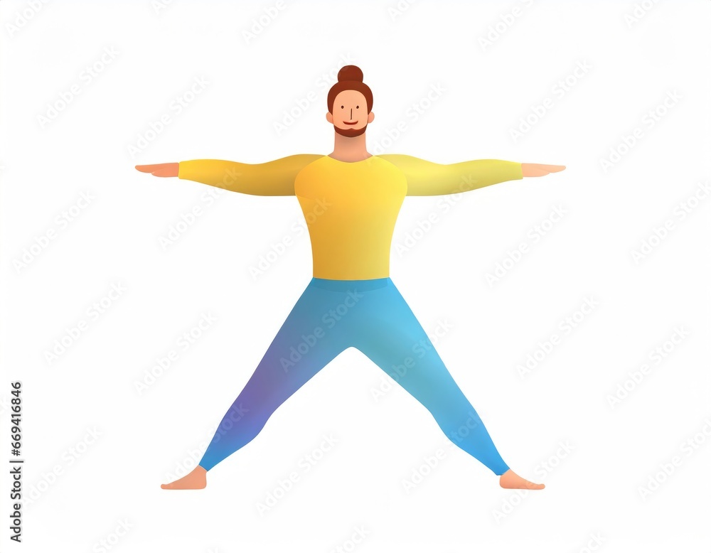 Fototapeta premium 3D Character with fitness yoga, Yoga in standing position, fitness cartoon practice yoga. AI generated.