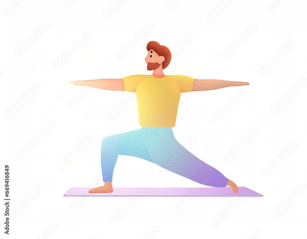 3D Character with fitness yoga, Yoga in standing position, fitness cartoon practice yoga. AI generated.