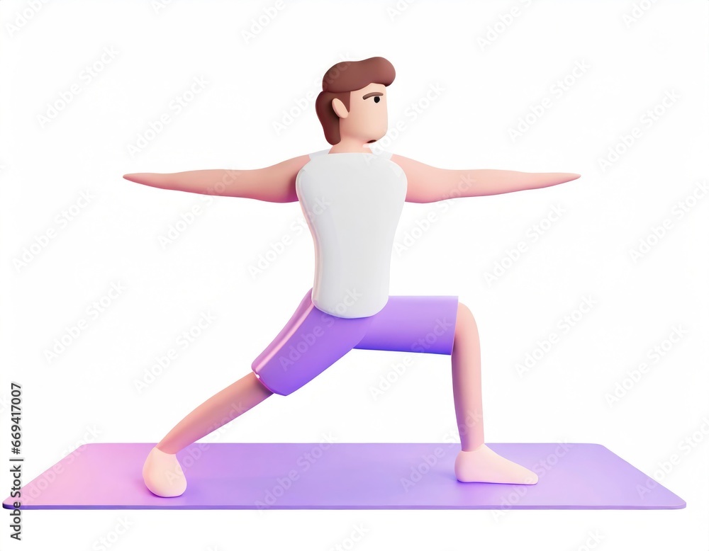 Fototapeta premium 3D Character with fitness yoga, Yoga in standing position, fitness cartoon practice yoga. AI generated.