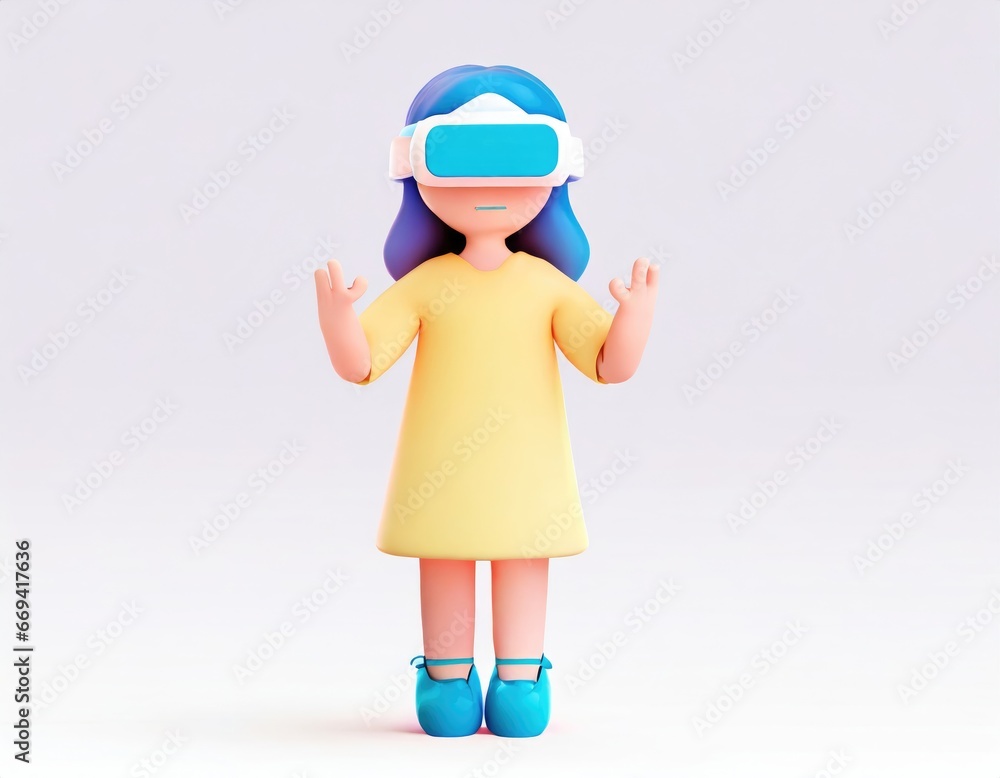 3D Character wearing virtual reality headset and interaction in metaverse. AI generated. 3D Character wearing virtual reality headset and interaction in metaverse. AI generated.