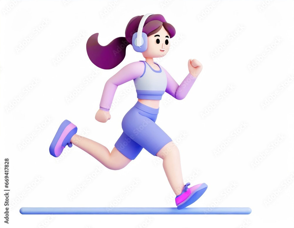 3D Character women with exercise clothes running. AI generated.