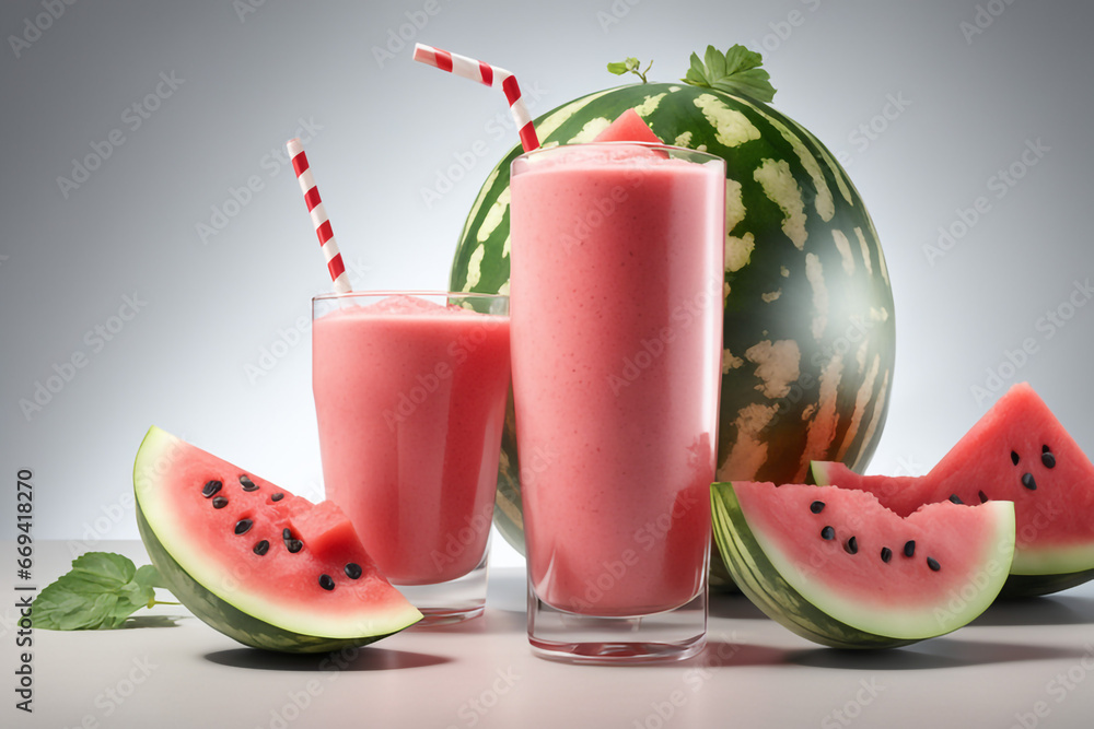 custom made wallpaper toronto digitalphoto realistic watermelon smoothie, branch with isolated on paper background