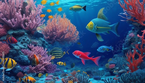 A Vibrant Underwater World of Colorful Tropical Fishes. A Look into the Diverse and Complex Ecosystem of the Ocean. Generative AI