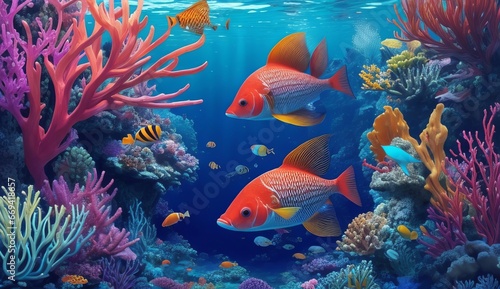 A Vibrant Underwater World of Colorful Tropical Fishes. A Look into the Diverse and Complex Ecosystem of the Ocean. Generative AI © dua