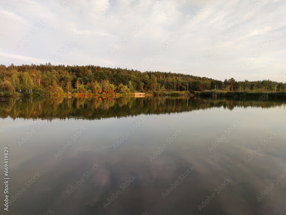 Lake and forest in sunset, picturesque wallpaper Lake and forest in sunset, picturesque wallpaper
