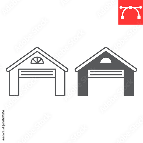 Garage line and glyph icon, real estate and house, car garage vector icon, vector graphics, editable stroke outline sign, eps 10.