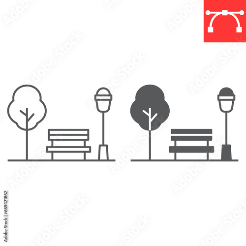Park line and glyph icon, nature and street, public park vector icon, vector graphics, editable stroke outline sign, eps 10.