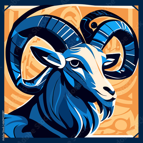 Aries zodiac sign isolated on blue background. Vector illustration. Generative AI