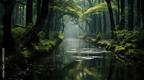 a dark forest canal.