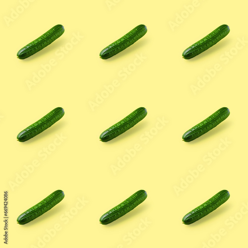 Organic natural Cucumber vegetable seamless photo pattern on a solid color background