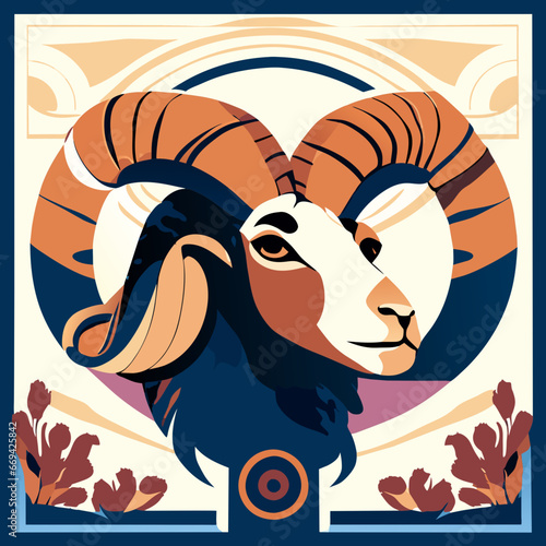 Ram head. Symbol of 2017 year of the goat. Vector illustration. Generative AI
