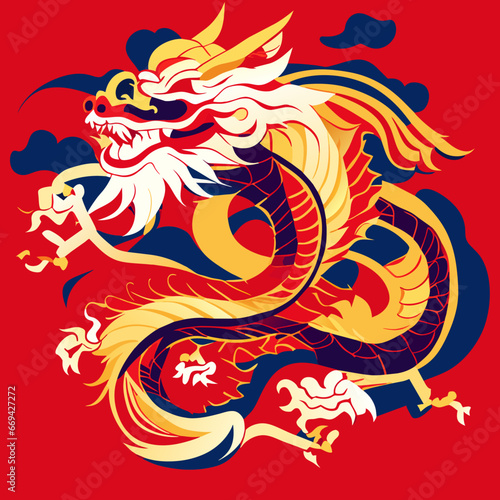 Chinese dragon on a red background. Vector illustration for your design. AI Generated