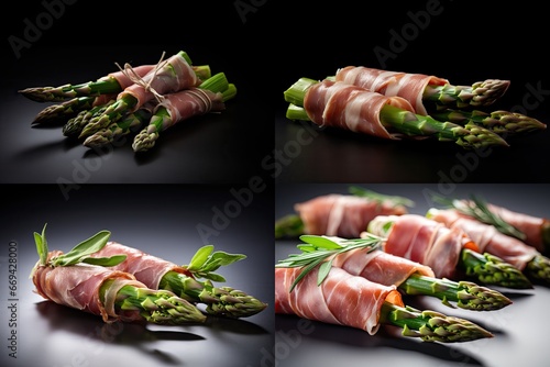 Asparagus Wrapped with Ham, Asparagus Rolled with Prosciutto Abstract Generative AI Illustration photo