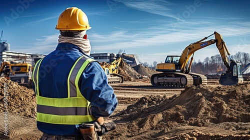 Site managers stand on privately owned construction sites, supervising, inspecting or supervising the progress of work