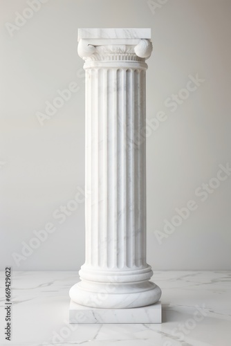 Antique White Greek pillar set. Architectural white columns Ionic.
