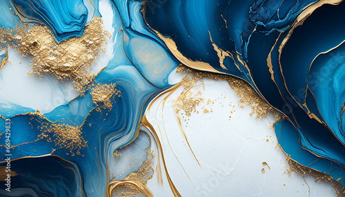 Blue and gold abstract marble texture wallpaper