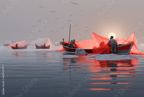  fishemen with a small boat photo