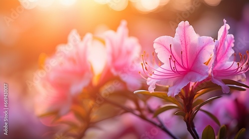 Azalea flower background closeup with soft focus and sunlight  blurred background