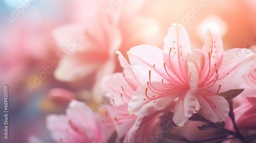 Azalea flower background closeup with soft focus and sunlight, blurred background