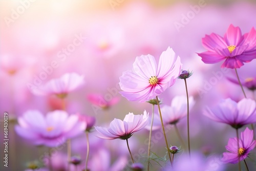 Cosmos flowers background, closeup with soft focus, blurred background
