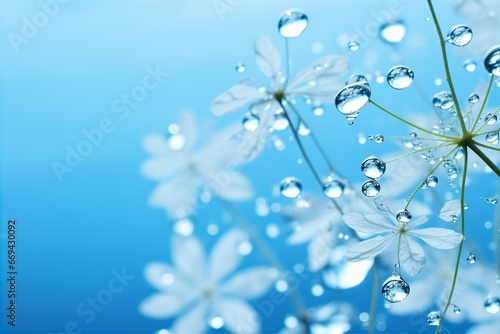 abstract Dandelion flower seeds with water drops background with blue sky